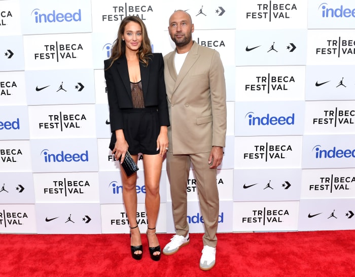 Hannah Jeter and Derek Jeter attend "The Captain" premiere during the 2022 Tribeca Festival at BMCC Tribeca PAC on June 12, 2022 in New York City.  